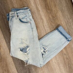 Stylish Light Blue Distressed Womens Mom Jeans